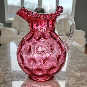 Fenton Cranberry Coin Dot Pitcher, 9 1/2" Tall